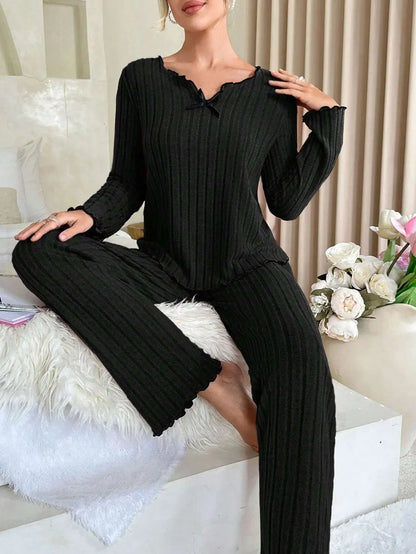 Women's Ribbed Long Sleeve Pajamas Set