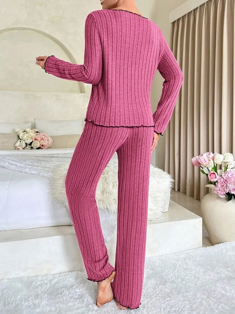 Women's Ribbed Long Sleeve Pajamas Set