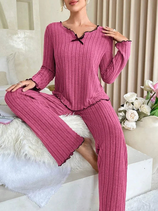 Women's Ribbed Long Sleeve Pajamas Set