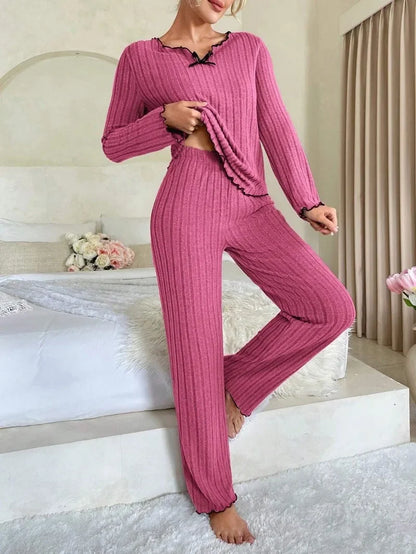 Women's Ribbed Long Sleeve Pajamas Set