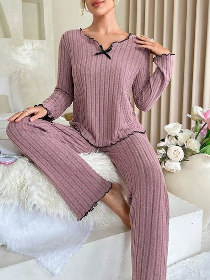 Women's Ribbed Long Sleeve Pajamas Set