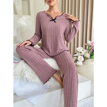 Women's Ribbed Long Sleeve Pajamas Set