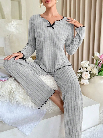 Women's Ribbed Long Sleeve Pajamas Set