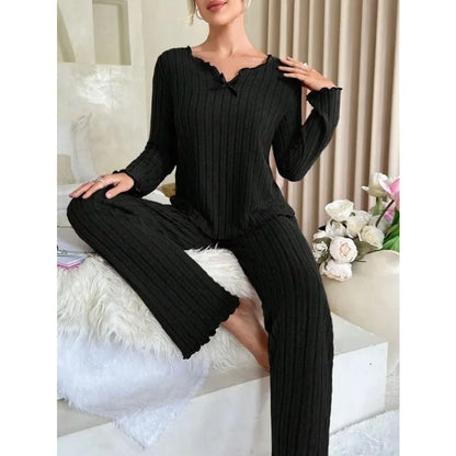 Women's Ribbed Long Sleeve Pajamas Set