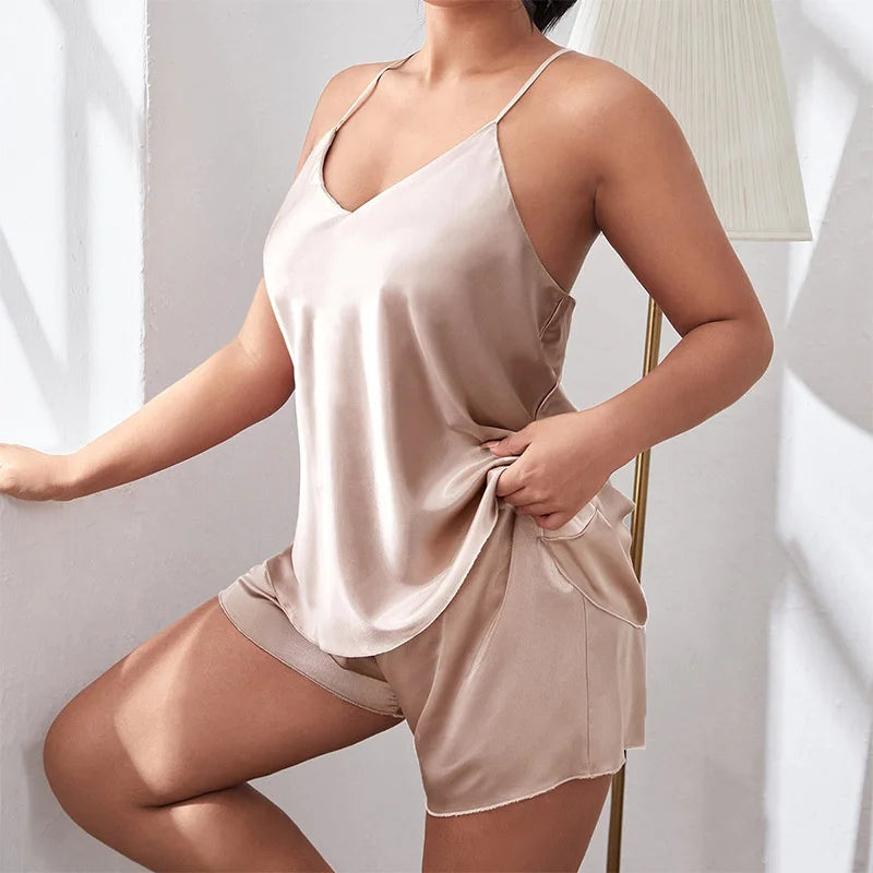 Women's Satin Sexy Backless Sling With Shorts