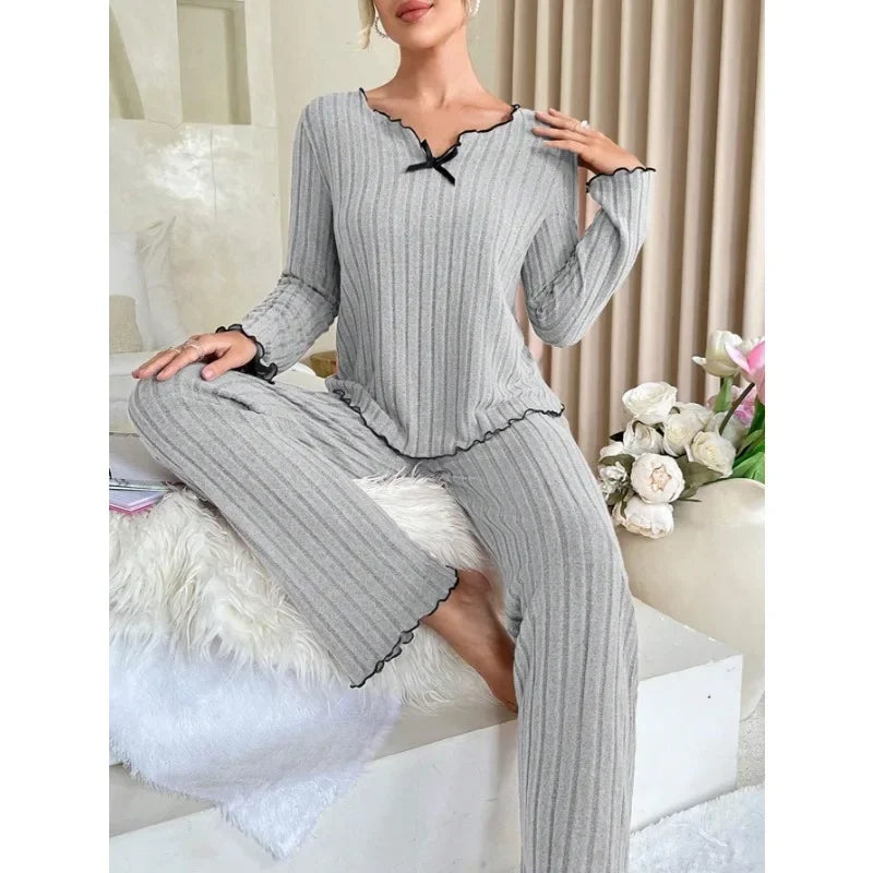 Women's Ribbed Long Sleeve Pajamas Set