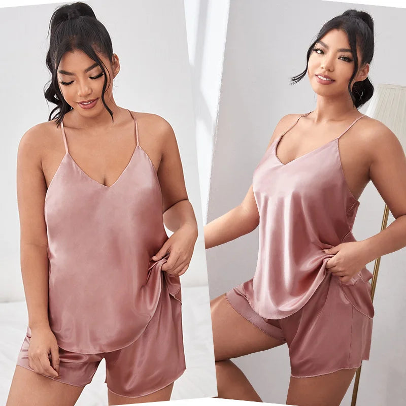Women's Satin Sexy Backless Sling With Shorts