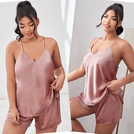 Women's Satin Sexy Backless Sling With Shorts