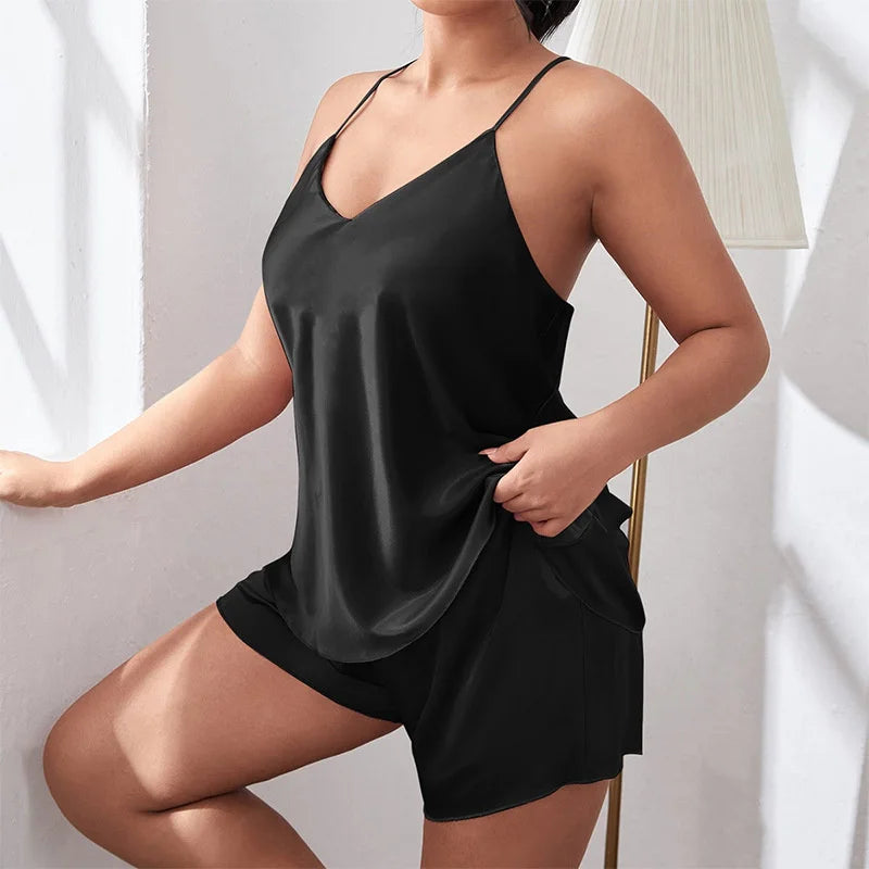 Women's Satin Sexy Backless Sling With Shorts