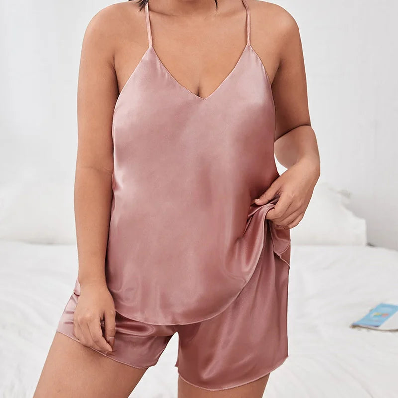 Women's Satin Sexy Backless Sling With Shorts